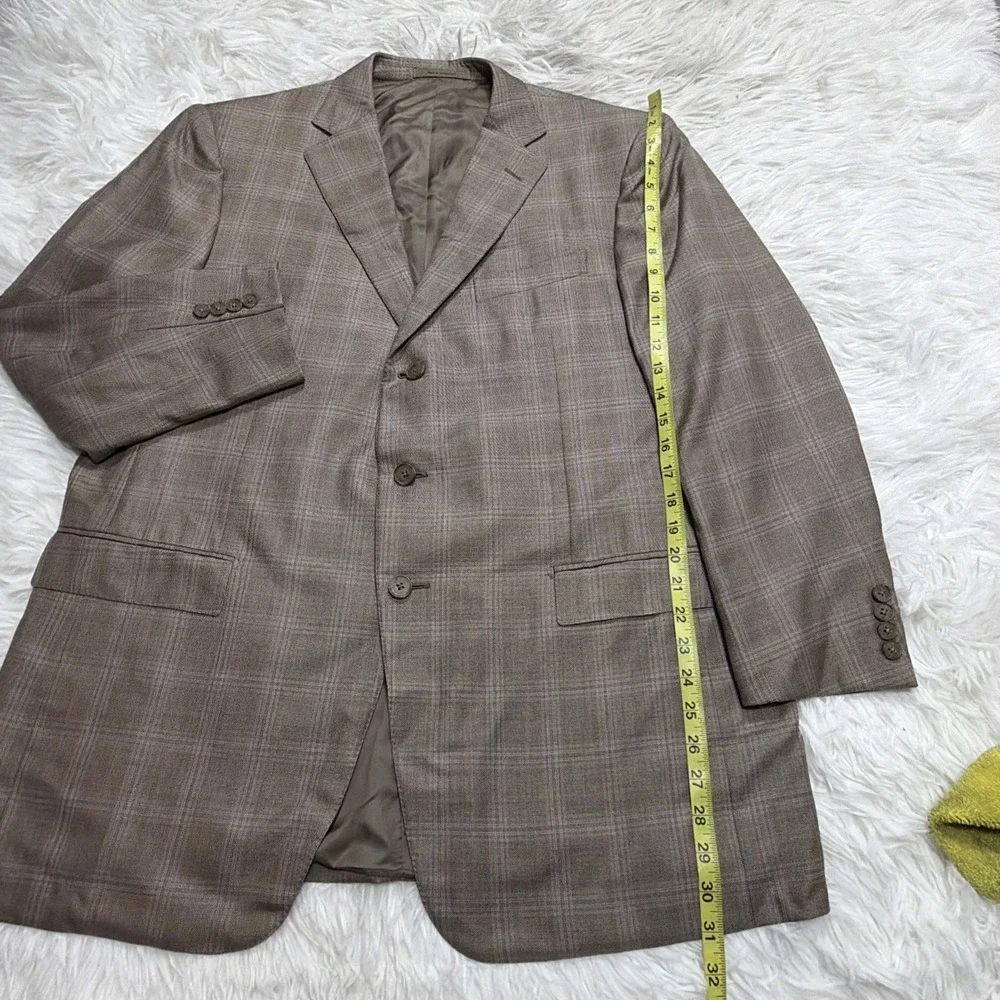 CURRENT Zegna Sport Coat Blazer Mens 46 Windowpane Check Taupe Silk Blend New!‎
